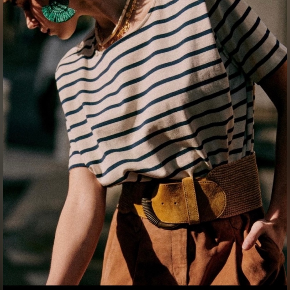 Sezane Paxton Tee Ecru/Navy Size XS